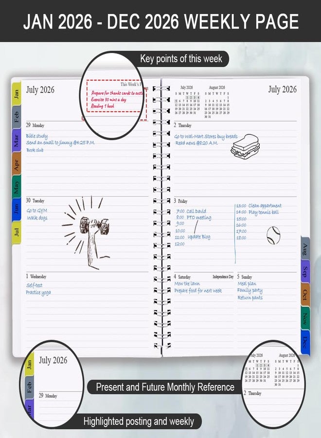 Getvow 2026 Planner - Planner 2026 for Women & Men, January 2026 - December 2026, Monthly and Weekly Calender Planner with 12 Monthly Tabs, 6.4" x 8.5", Black - Image 3