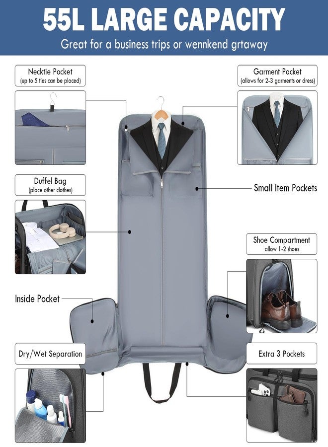 HAMBOLY Convertible Garment Duffle Bags for Travel, Garment Bag with Shoe & Laptop Compartment, 2 in 1 Carry on Suit Garment Bags for Men Women, All in One Hanging Suit Travel Bag for Airplanes, 55L - Image 3