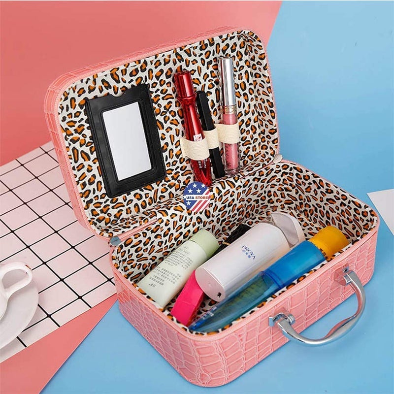 FOMQUAZLI Latest Stylish Makeup Bag Cosmetic Storage Boxes Jewelry Organizer Toiletry Box with Compact Magnifying Mirror for Travel for Women Pink - Image 1