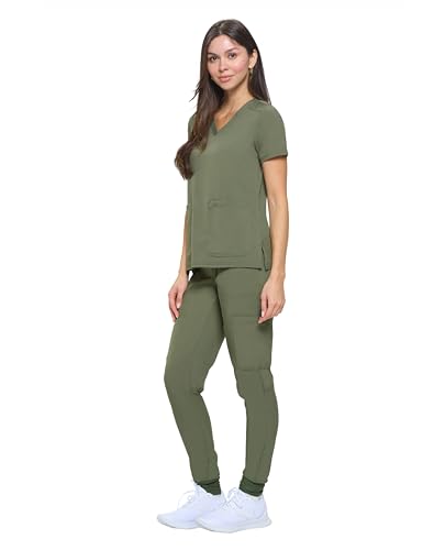 Natural Uniforms Womens Essential Cool Stretch Jogger Scrub Set (Olive, Large) - Image 2