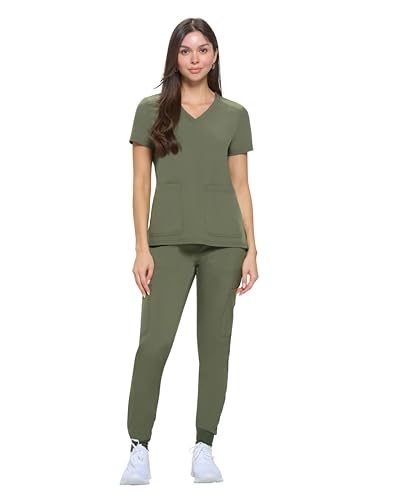 Natural Uniforms Womens Essential Cool Stretch Jogger Scrub Set (Olive, Large) - Image 1