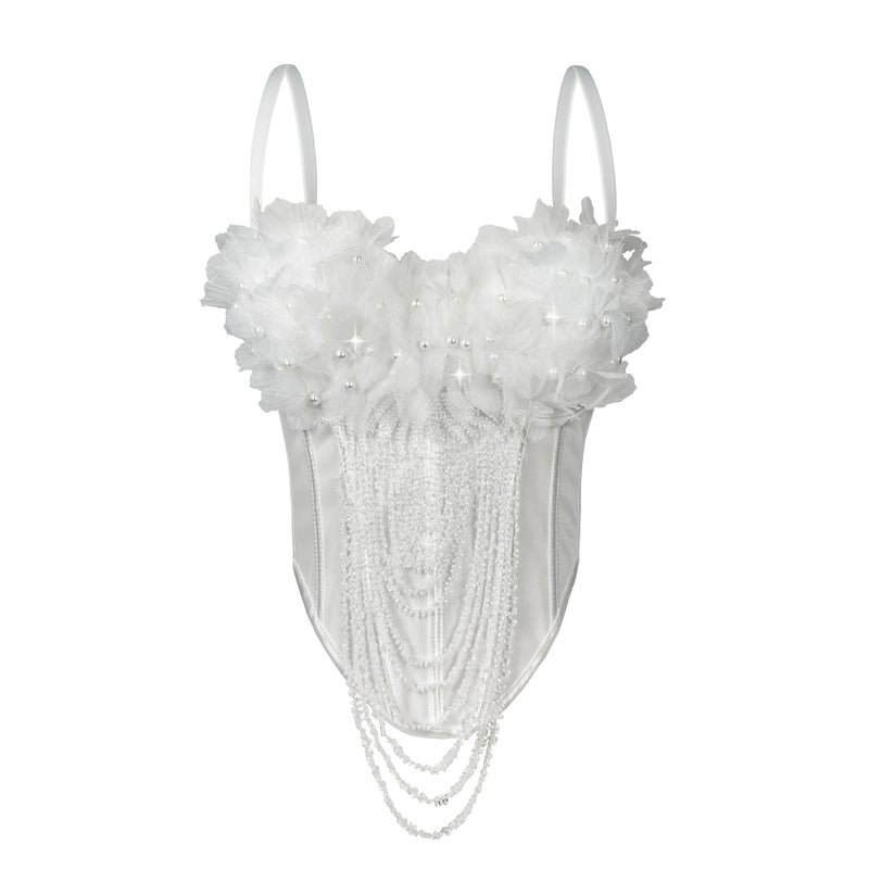 Women's Backless Corset Top with Floral Tassel Design - Image 3