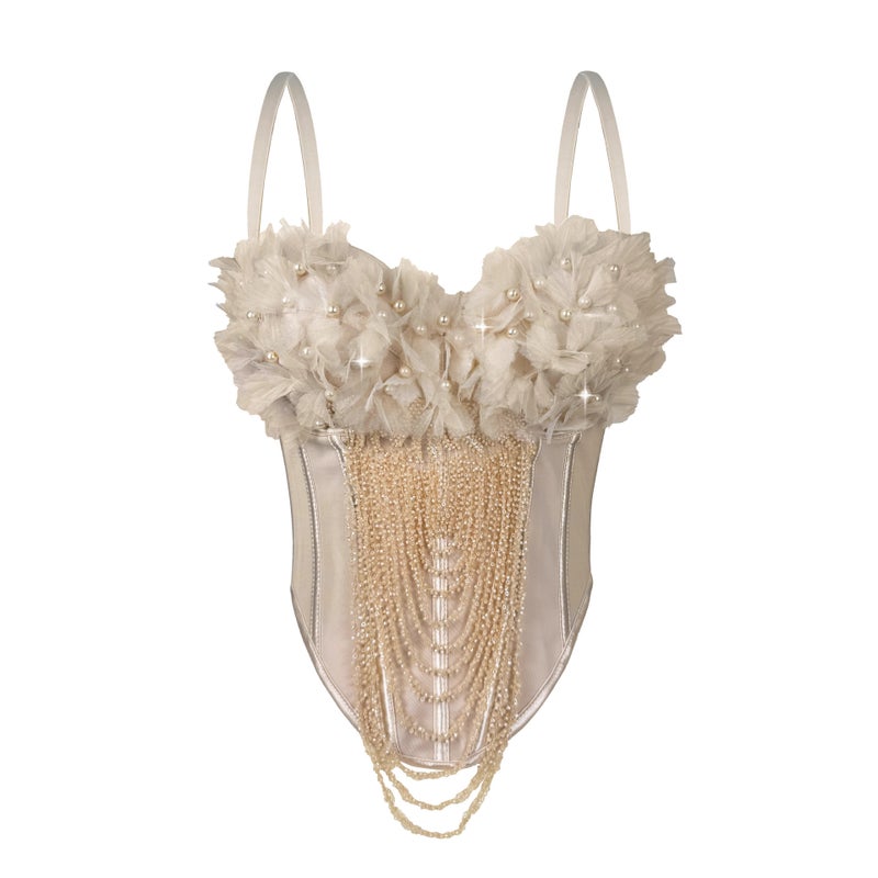 Women's Backless Corset Top with Floral Tassel Design - Image 2