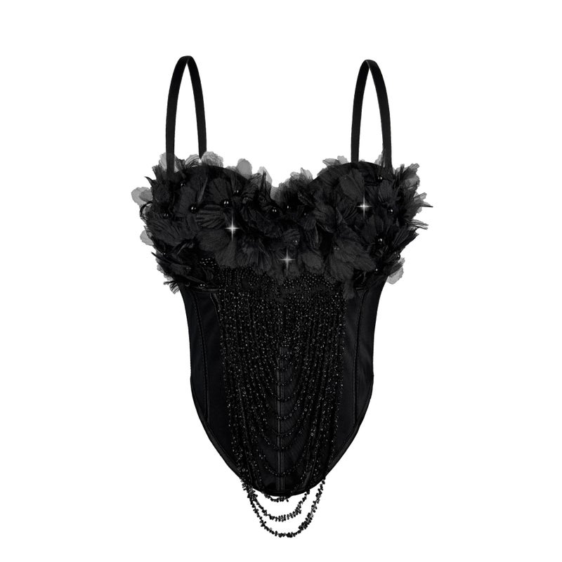 Women's Backless Corset Top with Floral Tassel Design - Image 4