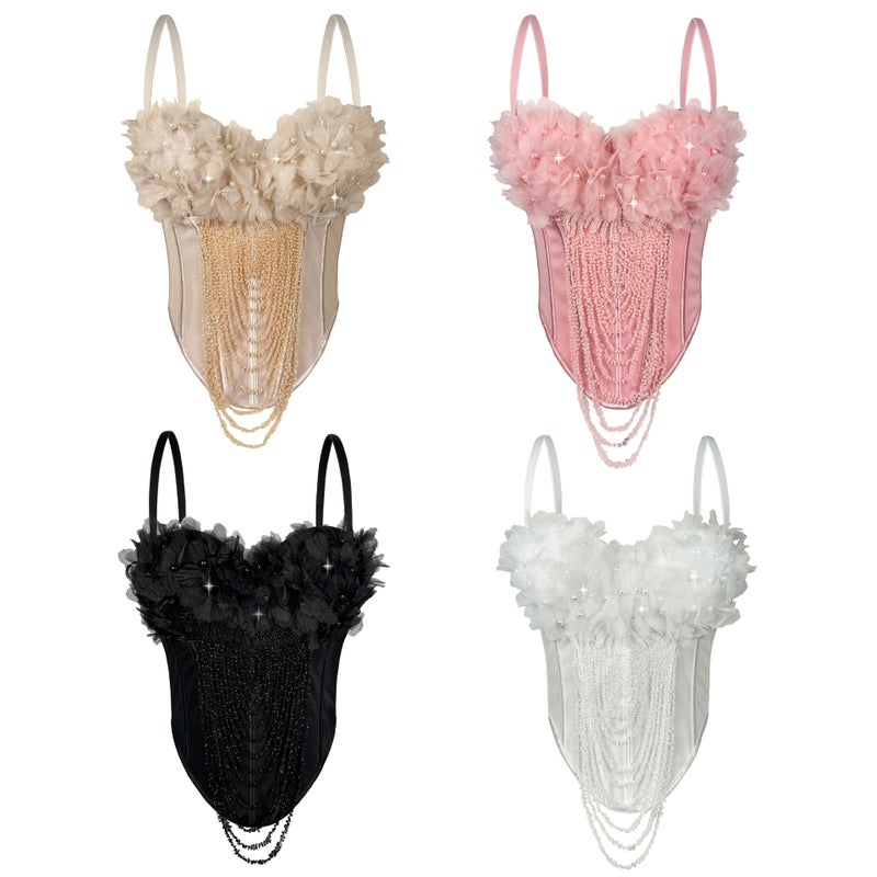 Women's Backless Corset Top with Floral Tassel Design - Image 5