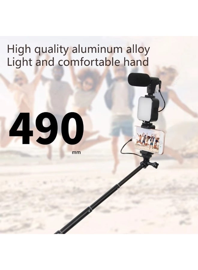 AY-49T Flexible Phone Tripod Vlogging Kit - All In One Content Creator Set with Microphone, LED Fill Light & Adjustable Smartphone Holder - Image 3
