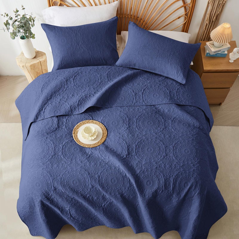 ووريبو Wuruibo Navy Blue Acilt Set King/Cal King Size size microfiberspreass with palow sham sham legthweight coverlet beed leved leved leved for all season (1 Quilt 2 Pillow Shams) - Image 3