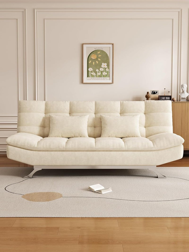 Harmony Home Suede Fabric Sofa Bed – Modern Folding Convertible Sofa Bed with Pillow, Compact Space-Saving Design for Living Room, Apartment, Dorm & Office - Off White - Image 3