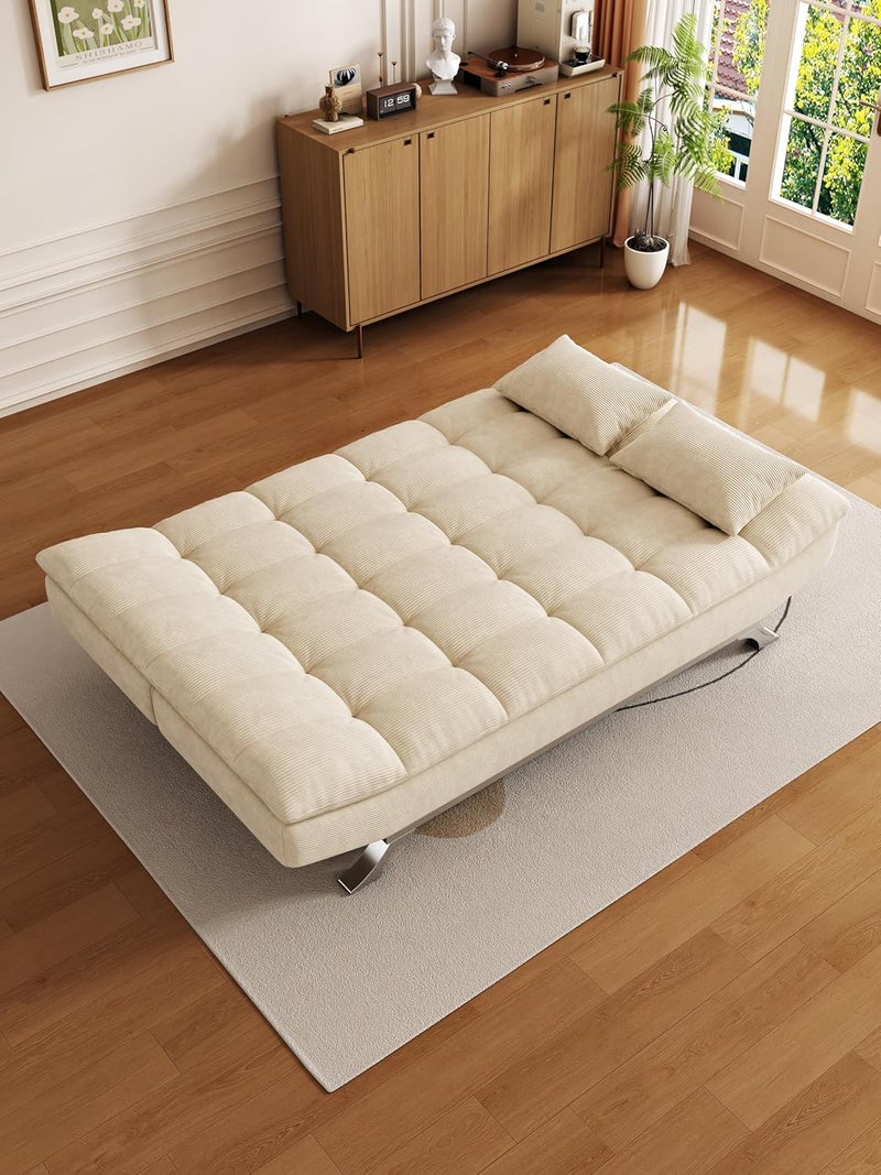 Harmony Home Suede Fabric Sofa Bed – Modern Folding Convertible Sofa Bed with Pillow, Compact Space-Saving Design for Living Room, Apartment, Dorm & Office - Off White - Image 4