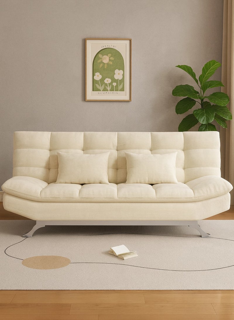 Harmony Home Suede Fabric Sofa Bed – Modern Folding Convertible Sofa Bed with Pillow, Compact Space-Saving Design for Living Room, Apartment, Dorm & Office - Off White - Image 2