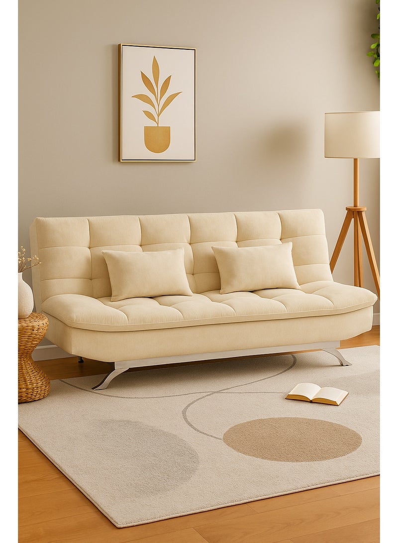 Harmony Home Suede Fabric Sofa Bed – Modern Folding Convertible Sofa Bed with Pillow, Compact Space-Saving Design for Living Room, Apartment, Dorm & Office - Off White - Image 1