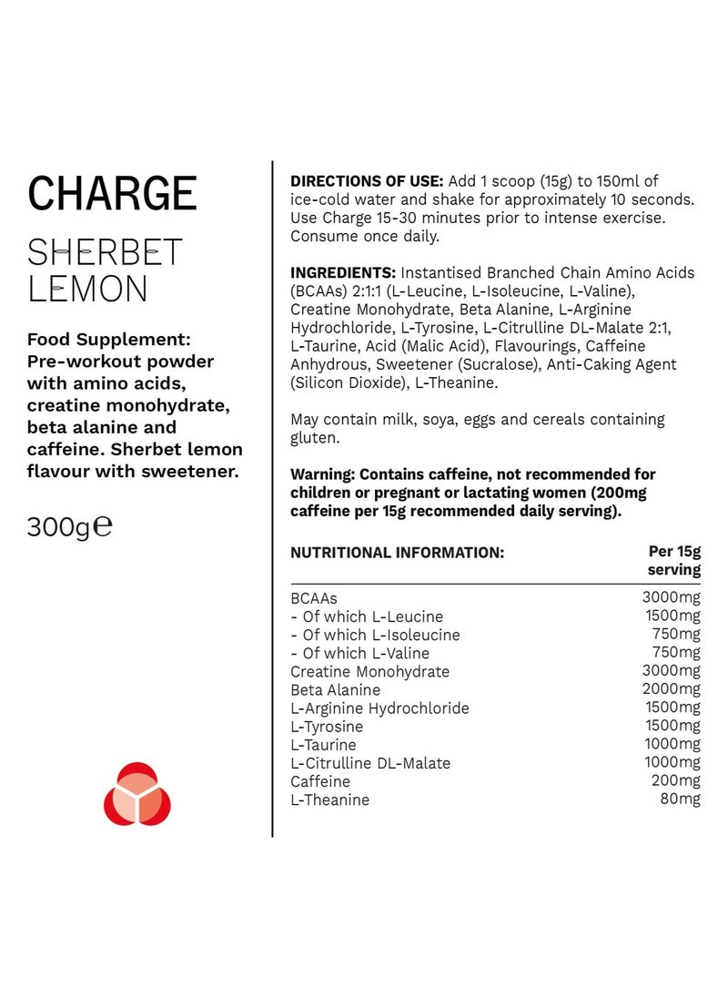 PhD Charge All in 1 Pre-Workout لتحسين الأداء والتركيز وتركيبة كاملة الجرعة، 20 وجبة - 200 ملغ من الكافيين، و2000 ملغ من بيتا ألانين، و3000 ملغ من الكرياتين، شربات الليمون 300 جرام  - Image 2
