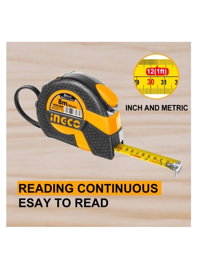 INGCO INGCO 8m Retractable Steel Measuring Tape All Rubber Cover with Self Lock Function HSMT0808 - Image 5