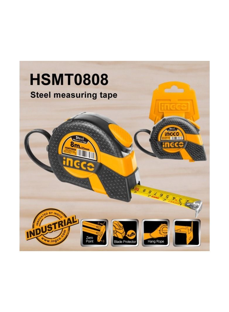 INGCO INGCO 8m Retractable Steel Measuring Tape All Rubber Cover with Self Lock Function HSMT0808 - Image 3