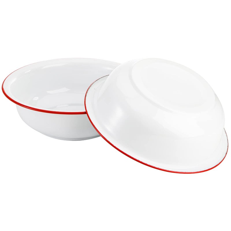 Elsjoy Set of 2 Enamel Bowl, 3 Quart Large Enamel Mixing Bowl White Enamelware with Red Rim, 11 Inch Vintage Enamel Soup Basin for Fruit, Salad, Pasta, Dinner - Image 4