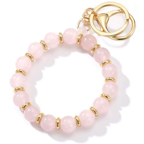 M-Plateau Natural Gemstone Keychain Wristlet Bracelet, Handmade Crystal Beaded Key Ring for Women, Stretchy Car Key Holder Wrist Strap, Aesthetic Keychains Accessories with Gift Box (Natural Stone) - Image 1