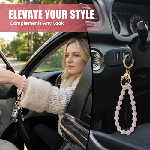M-Plateau Natural Gemstone Keychain Wristlet Bracelet, Handmade Crystal Beaded Key Ring for Women, Stretchy Car Key Holder Wrist Strap, Aesthetic Keychains Accessories with Gift Box (Natural Stone) - Image 3
