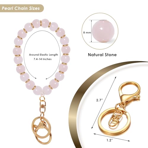 M-Plateau Natural Gemstone Keychain Wristlet Bracelet, Handmade Crystal Beaded Key Ring for Women, Stretchy Car Key Holder Wrist Strap, Aesthetic Keychains Accessories with Gift Box (Natural Stone) - Image 5