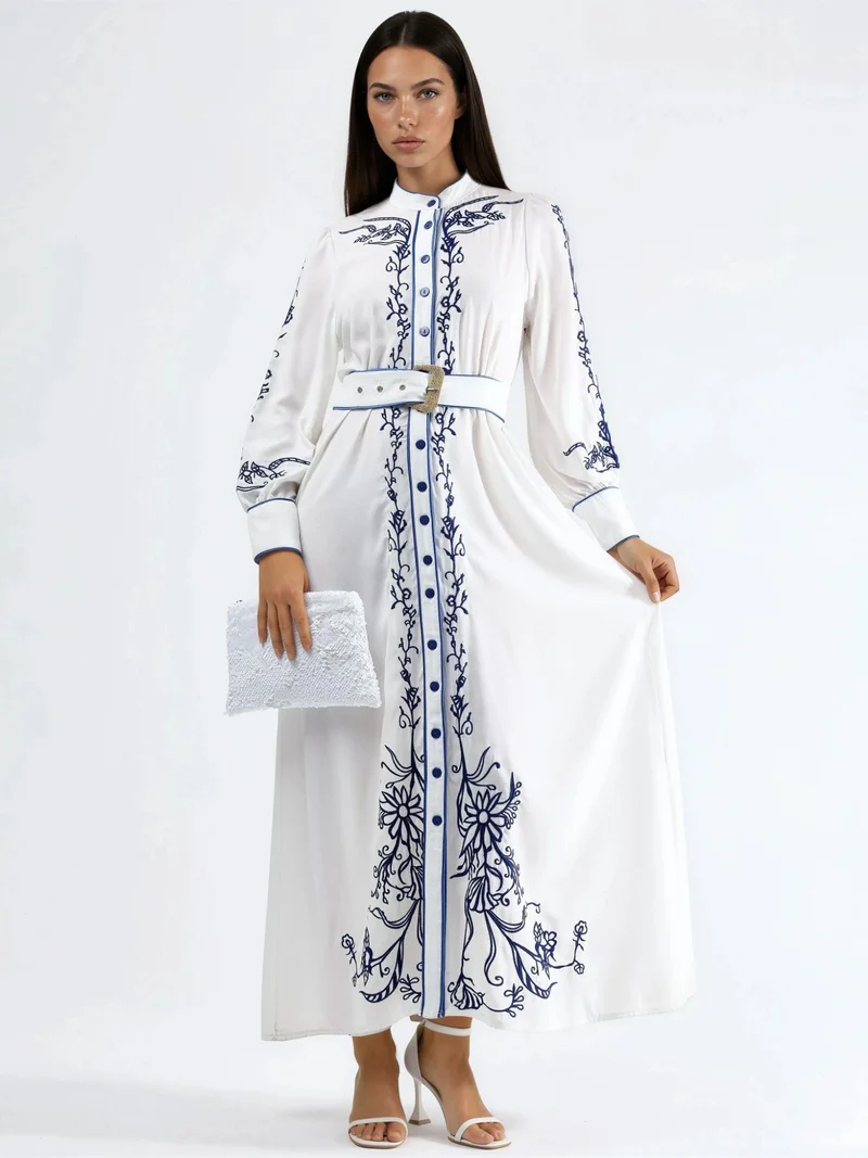 جينيفر Floral Belted Midi Shirt Dress