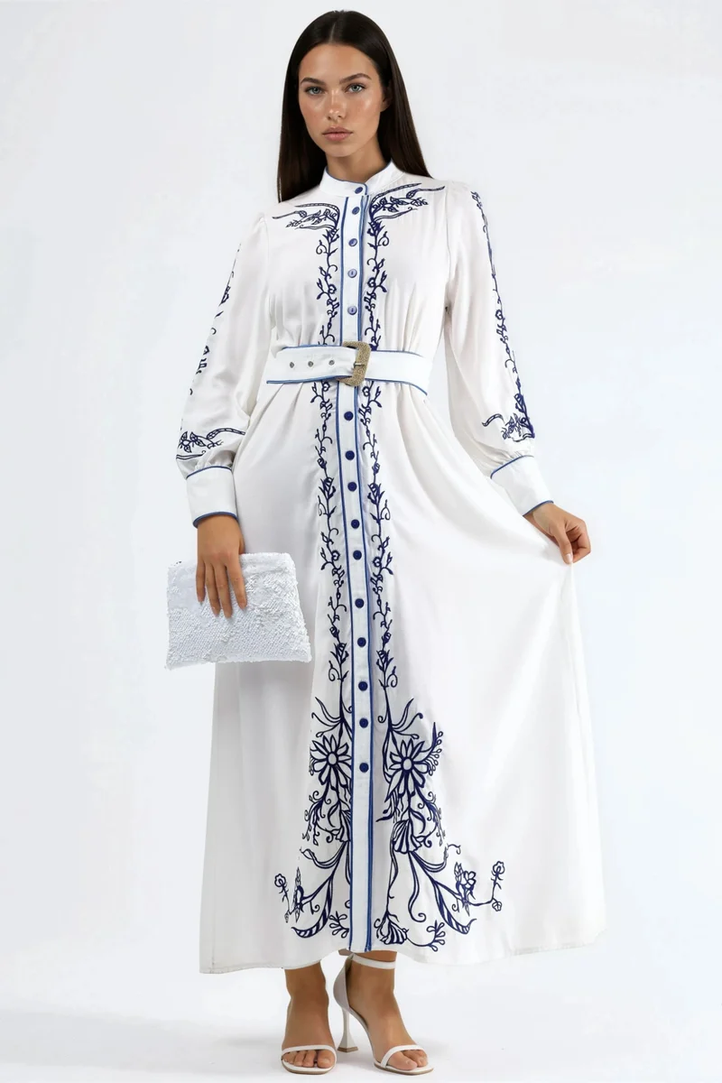Jennyfer Floral Belted Midi Shirt Dress