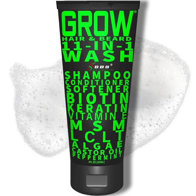 BBS BEST BEARD STUFF Beard Wash Shampoo & Conditioner 11-in-1 â€“ GROW Hair & Beard Growth Wash with Biotin, Castor Oil, Peppermint & Keratin â€“ Supports Thicker Hair & Beard Growth - Image 1