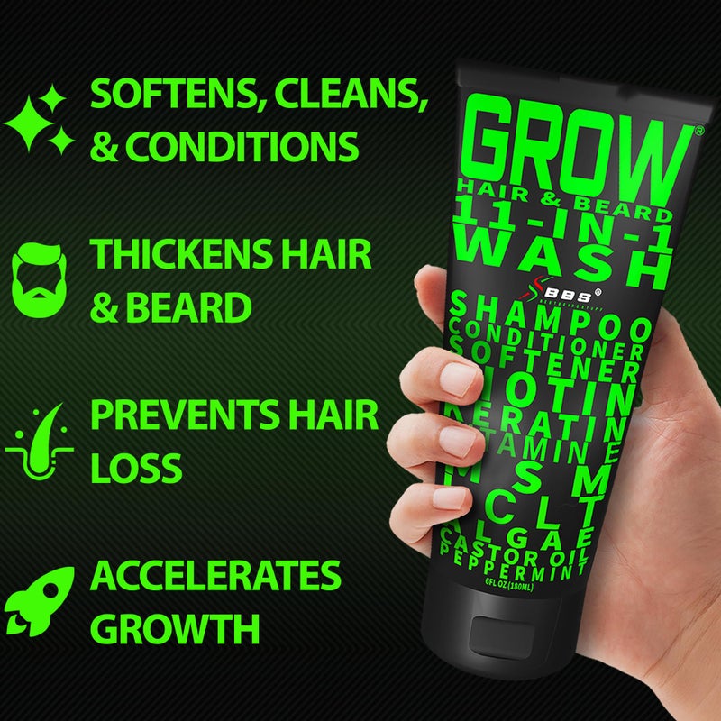 BBS BEST BEARD STUFF Beard Wash Shampoo & Conditioner 11-in-1 â€“ GROW Hair & Beard Growth Wash with Biotin, Castor Oil, Peppermint & Keratin â€“ Supports Thicker Hair & Beard Growth - Image 2