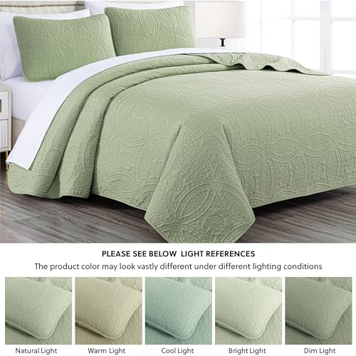 Chezmoi Collection Austin 3-Piece Oversized Bedspread Coverlet Set (King, Sage) - Image 5