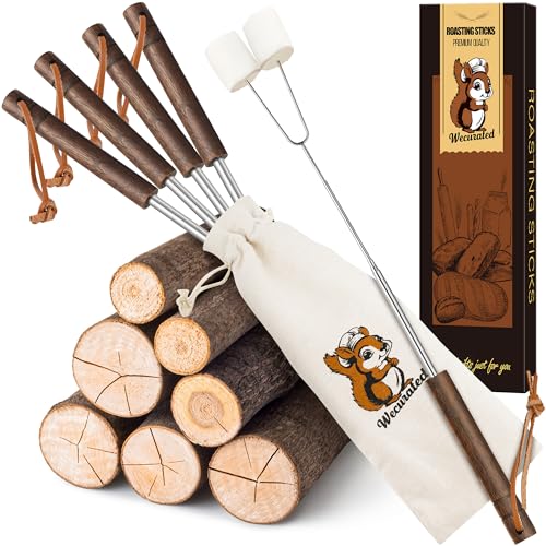 WECURATED Marshmallow Roasting Sticks Set of 5 Telescoping Long Smores Stick for Fire Pit Campfire Grill Bonfire Party BBQ Accessories with Storage Bag - Image 1
