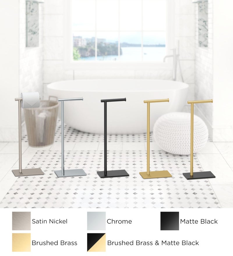 Gatco 1431MX Modern Square Base Toilet Paper Holder Stand, Matte Black, 22.25"H - Image 2