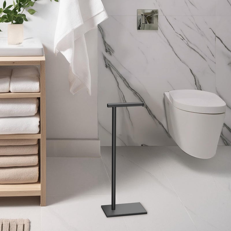 Gatco 1431MX Modern Square Base Toilet Paper Holder Stand, Matte Black, 22.25"H - Image 4