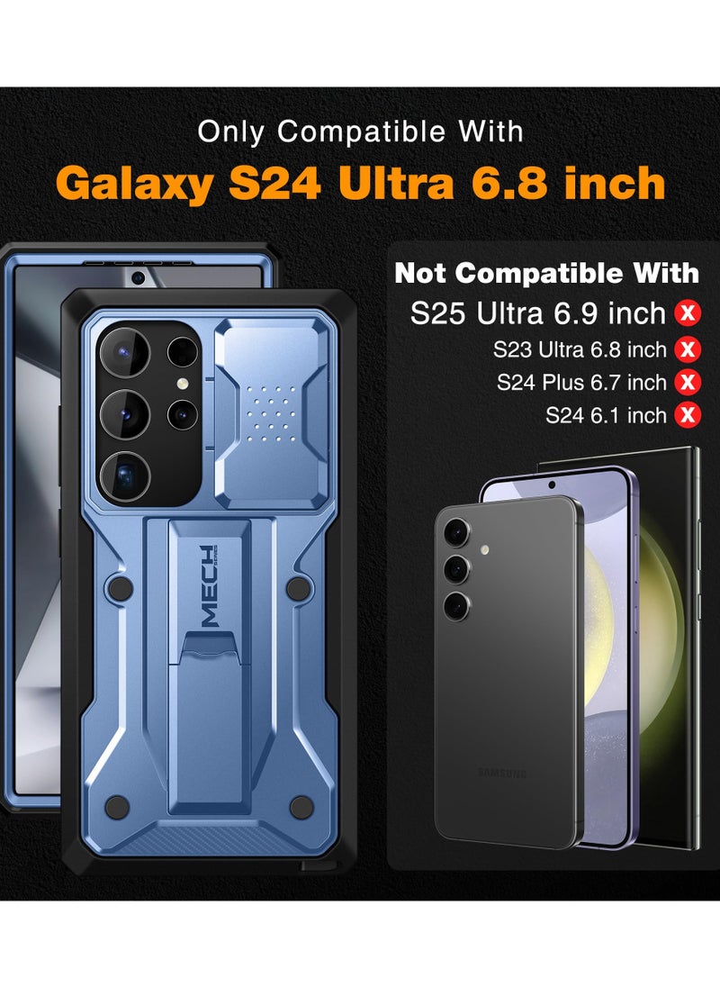تونجيت جراب Samsung Galaxy S24 Ultra، [واقي شاشة مدمج وغطاء كاميرا منزلق] [إطاران أماميان] حماية ممتازة ضد الصدمات جراب S24 Ultra مع حامل ومشبك حزام 6.8 بوصة أزرق  - Image 2