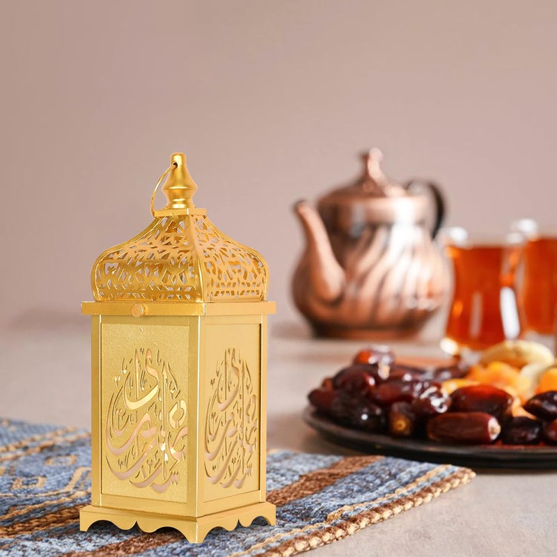 NEEDOMO Set of 2 Ramadan Decorations,14" LED Ramadan Lantern, Ramadan Decorations for Home, Vintage Gold Metal Candle Lantern with Lights, Remadan Decor for Table, Wall, Indoor Outdoor - Image 5