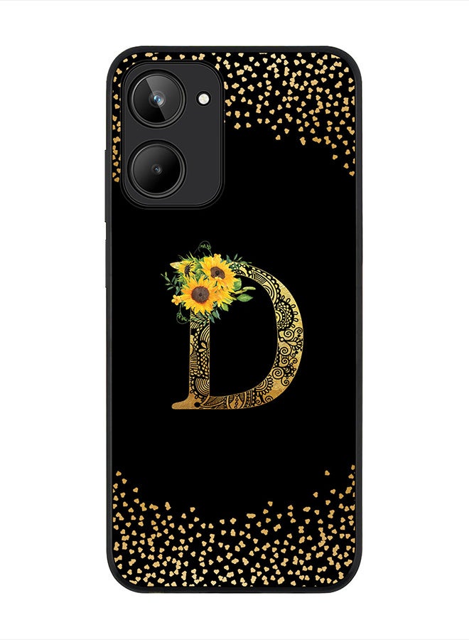 Stylizedd Cover for Realme 10 4G Case , Rugged Black Slim fit Phone Cases   - Custom Monogram Initial Letter Mandala Floral Pattern Alphabet-D (Dark Pink Rose) - Image 1
