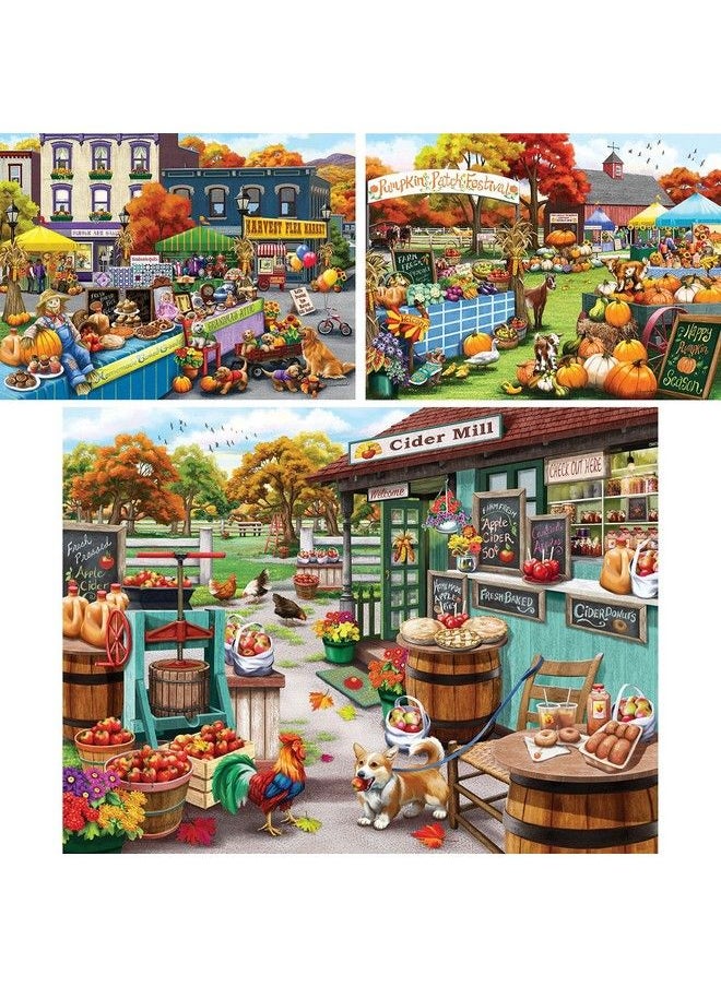 Bits and Pieces Value Set Of Three (3) 300 Piece Jigsaw Puzzles For Adults Puzzles Measure 18"X24" 300 Pc Harvest Flea Market Pumpkin Festival Visiting The Cider Mill Artist Nancy Wernersbach  - Image 3