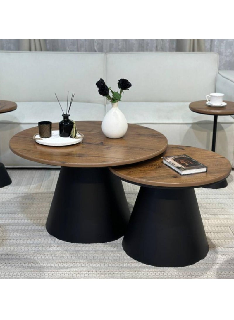 UNIKSAR 6-Piece Nesting Coffee & Side Table Set – Solid Wood Tops & Champagne Metal Base – Modern Majlis & Living Room Furniture – Compact & Elegant Decor - Image 2