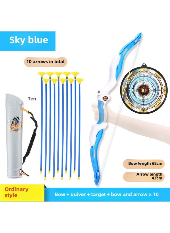 Children's Bow Toy Outdoor Sucker Archery Shooting Target Set Toy Boy Parent-child Sports Shooting Model Toy-Color:Ocean Blue (Bow +10 Arrows + Arrow Target + Arrow Tube)  - Image 1