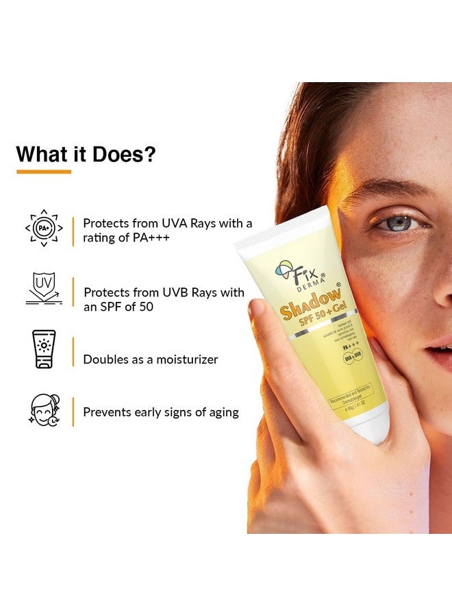 فيكسديرما جل واقي الشمس Fixderma Shadow SPF 50+ PA+++ للبشرة الدهنية والجسم والوجه، طيف واسع للحماية من الأشعة فوق البنفسجية UVA وUVB للجنسين، غير دهني ومقاوم للماء، 40 جرام (عبوة من قطعة واحدة) - Image 2