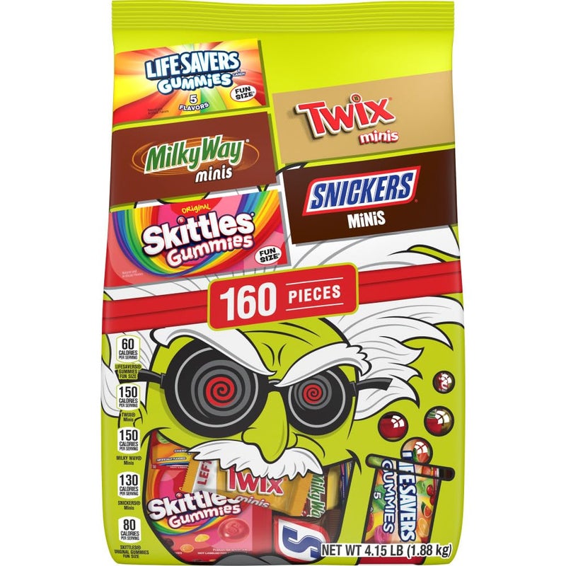 Mars SNICKERS, SKITTLES Gummies, TWIX & LIFE SAVERS Halloween Gummies Fun Size and Mini Chocolate Candy Variety Pack, Halloween Candy Individually Wrapped, 160 Ct Bulk Bag - Image 1