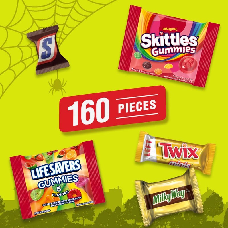 Mars SNICKERS, SKITTLES Gummies, TWIX & LIFE SAVERS Halloween Gummies Fun Size and Mini Chocolate Candy Variety Pack, Halloween Candy Individually Wrapped, 160 Ct Bulk Bag - Image 2