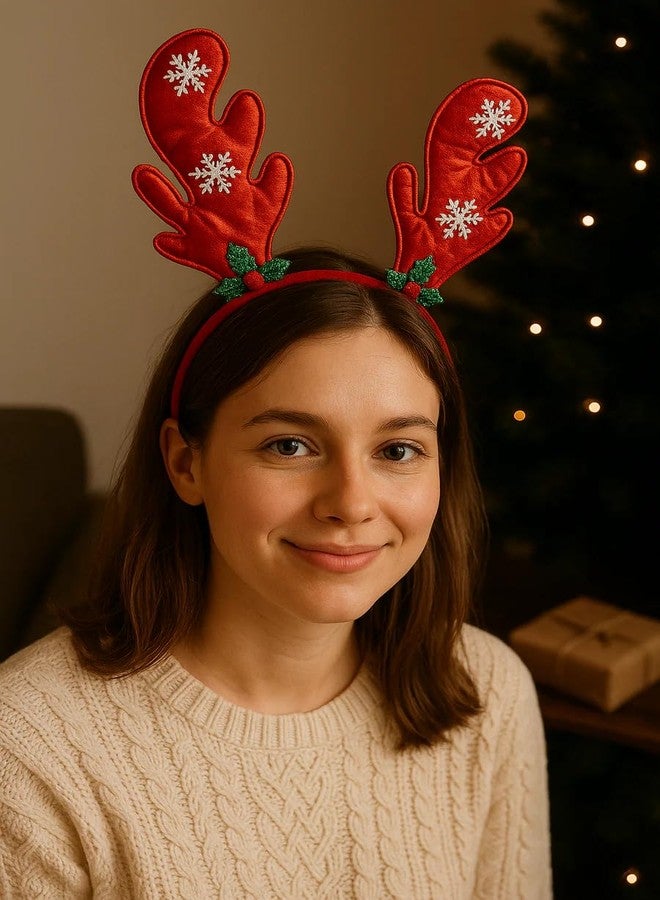 CORAL TREE Christmas Reindeer Antler Headband – Gold & Red (Set of 2) | Festive Party Hairband for Kids & Adults | Christmas Costume Accessory for Celebrations & Photoshoots - Image 5