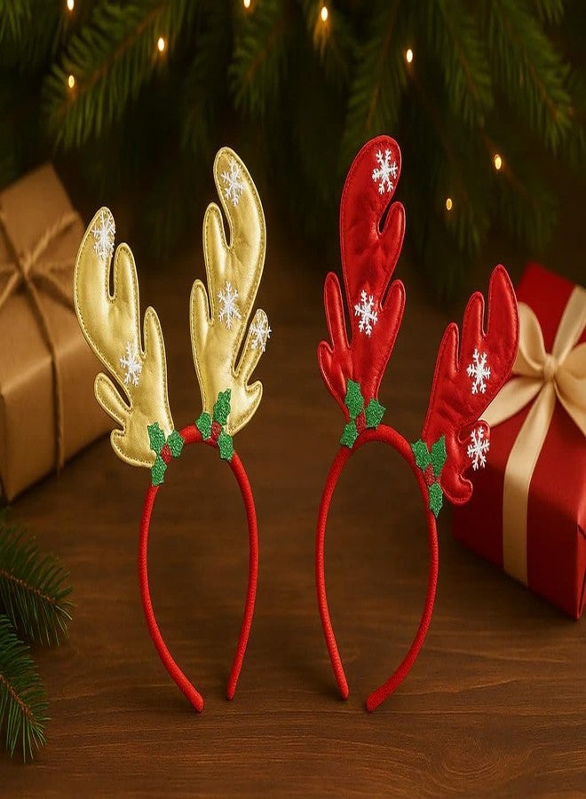 CORAL TREE Christmas Reindeer Antler Headband – Gold & Red (Set of 2) | Festive Party Hairband for Kids & Adults | Christmas Costume Accessory for Celebrations & Photoshoots - Image 4
