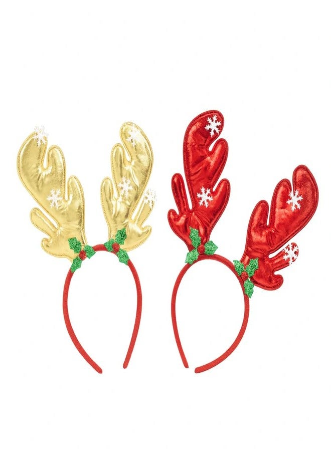 CORAL TREE Christmas Reindeer Antler Headband – Gold & Red (Set of 2) | Festive Party Hairband for Kids & Adults | Christmas Costume Accessory for Celebrations & Photoshoots - Image 3
