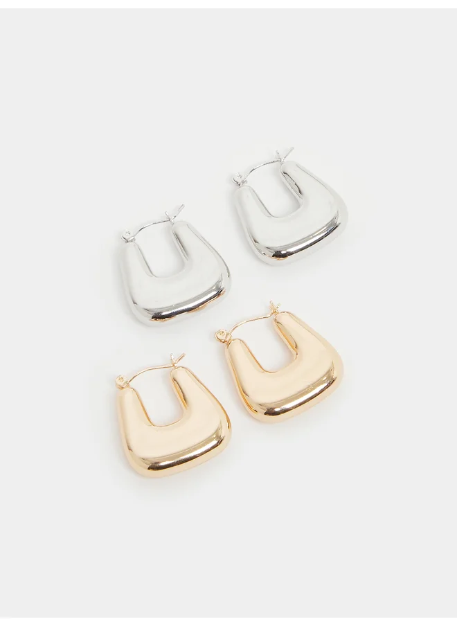 ستايلي Styli Set of 2 - Square Hoop Earrings