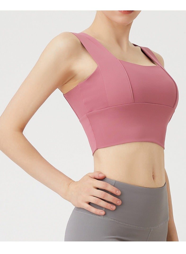 Brilliant Wide Shoulder Fixed Women's Thin Running Fitness Vest Beautiful Back  Bean Paste Powder XL 