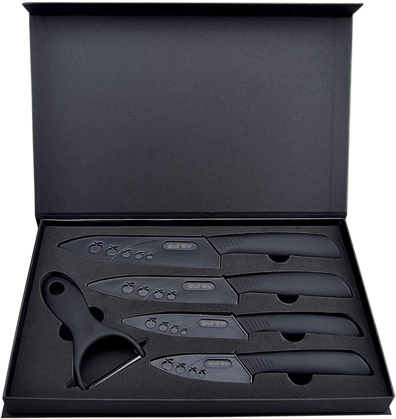 Wolf War Professional Kitchen Ceramic Knife Set With Sheaths, Super Sharp Rust Proof Stain Resistant (6" Chef Knife, 5" Utility Knife, 4" Fruit Knife, 3" Paring Knife, One Peeler) - Image 5