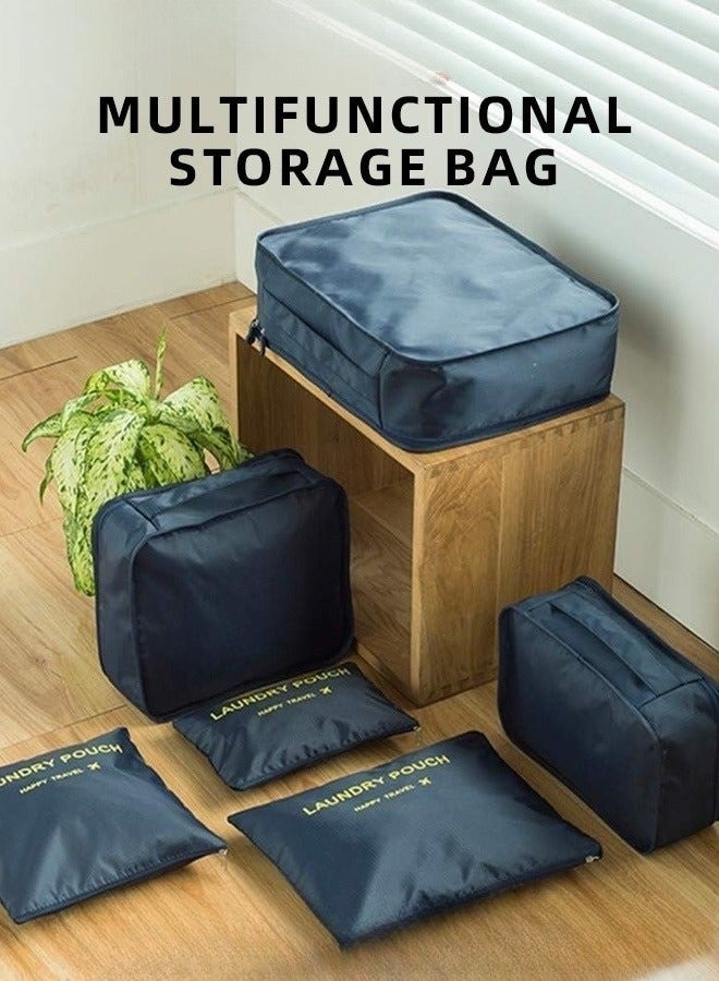 6 Pcs Travel Organizer Storage Bags Suitcase Packing Cubes Cases Portable Wardrobe Luggage Clothes Shoe Pouch Fold (Navy Blue) - Image 5