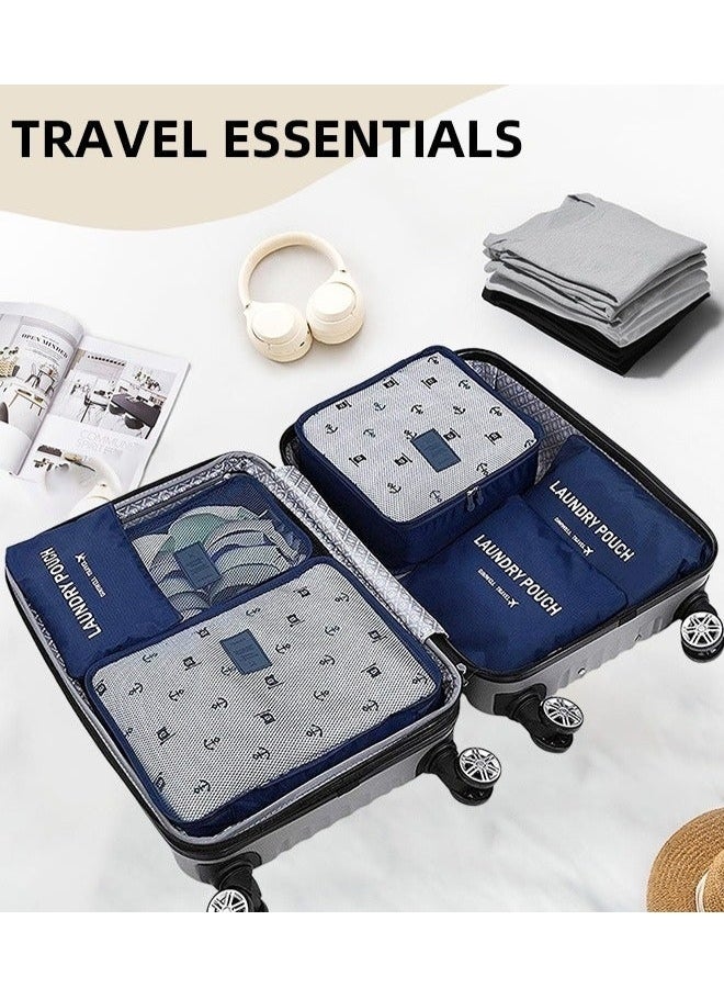 6 Pcs Travel Organizer Storage Bags Suitcase Packing Cubes Cases Portable Wardrobe Luggage Clothes Shoe Pouch Fold (Navy Blue) - Image 2