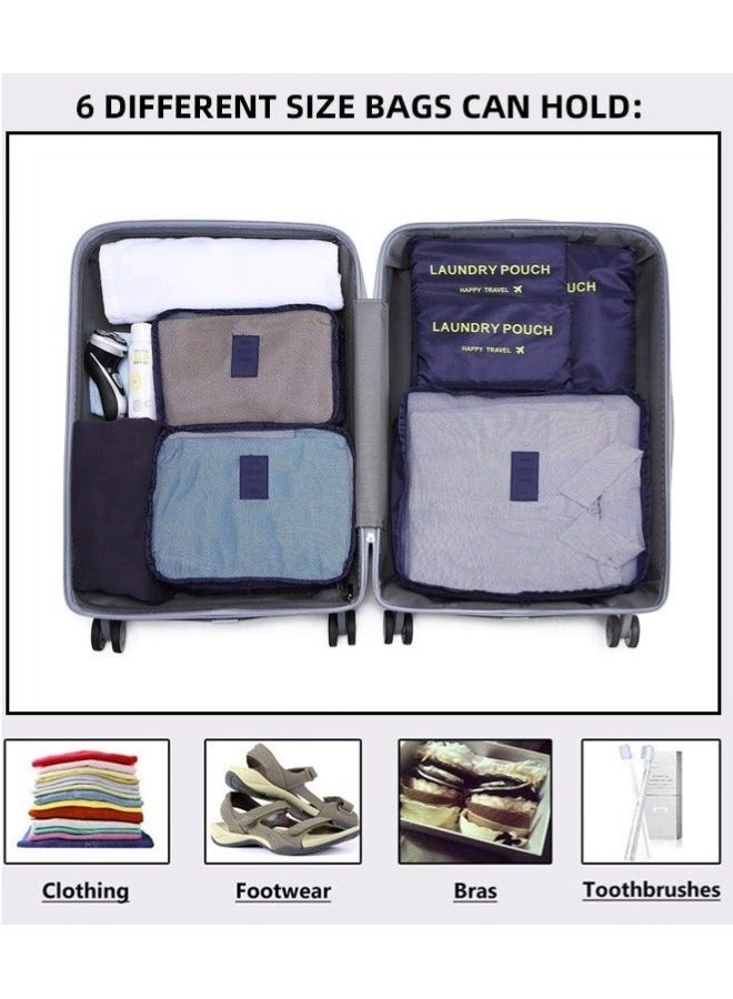 6 Pcs Travel Organizer Storage Bags Suitcase Packing Cubes Cases Portable Wardrobe Luggage Clothes Shoe Pouch Fold (Navy Blue) - Image 3