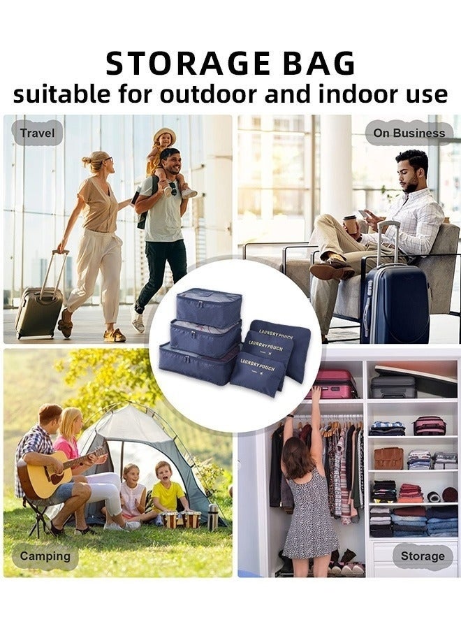 6 Pcs Travel Organizer Storage Bags Suitcase Packing Cubes Cases Portable Wardrobe Luggage Clothes Shoe Pouch Fold (Navy Blue) - Image 4