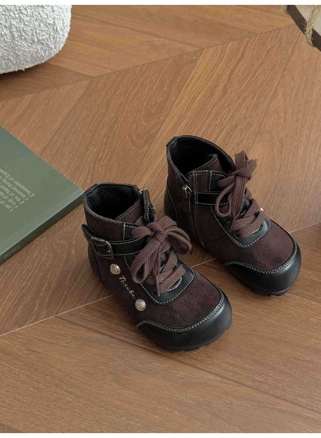 Xshx British Style Casual｜uni Leather Boots For Boys And Girls, Autumn And Winter, Side Zipper, Easy To Wear, Breathable, Warm, Non-slip, Niche Design
